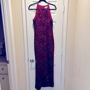 Badgley Mischka Deep Red Velvet Beaded Dress